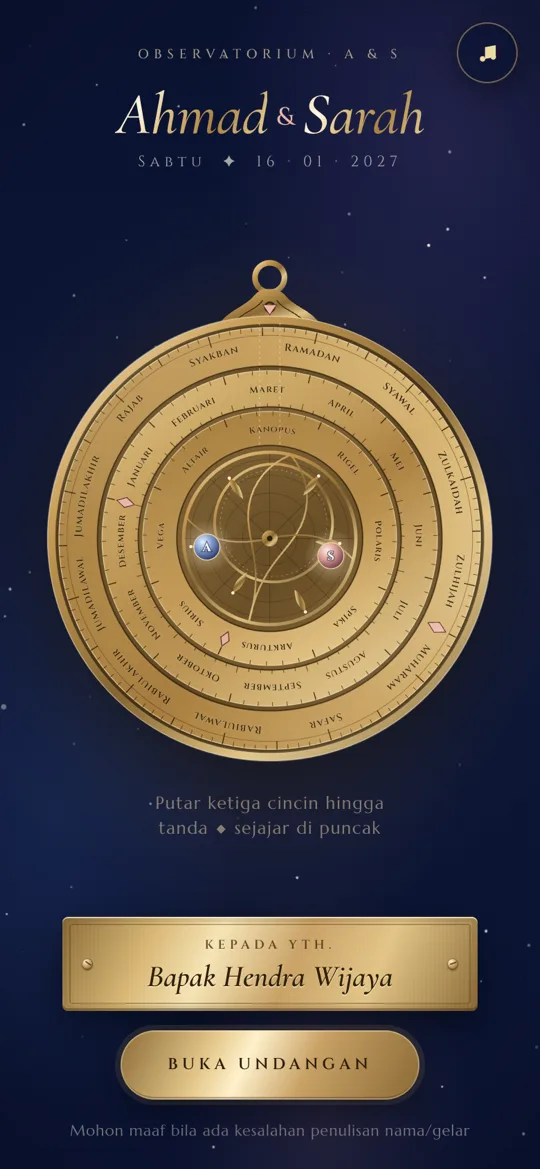 Tampilan template Celestial Orrery
