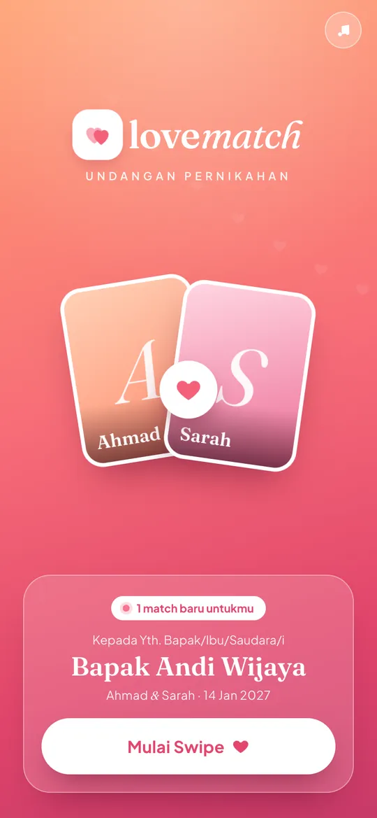 Tampilan template Love Match