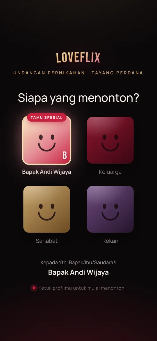 Tampilan template Loveflix