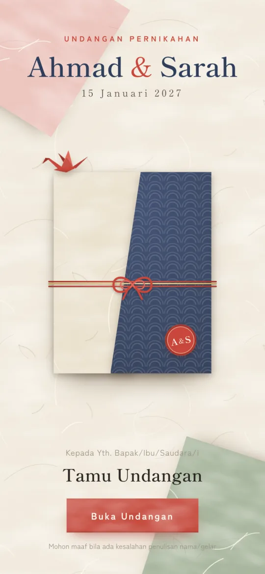 Tampilan template Origami Love