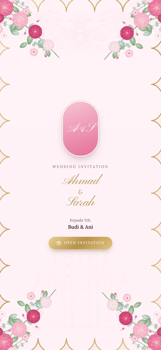 Template undangan pernikahan digital Pink Palace