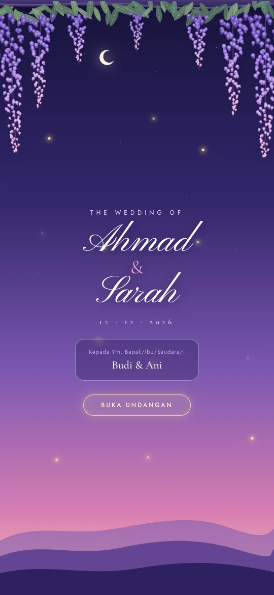 Contoh undangan digital pernikahan template Wisteria Senja